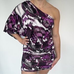 Purple and black one shoulder Guess mini dress